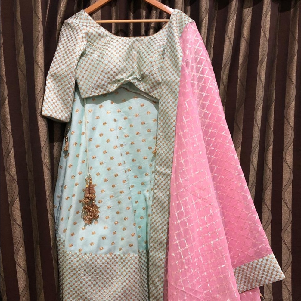 Mint and pink Lehenga lehenga.